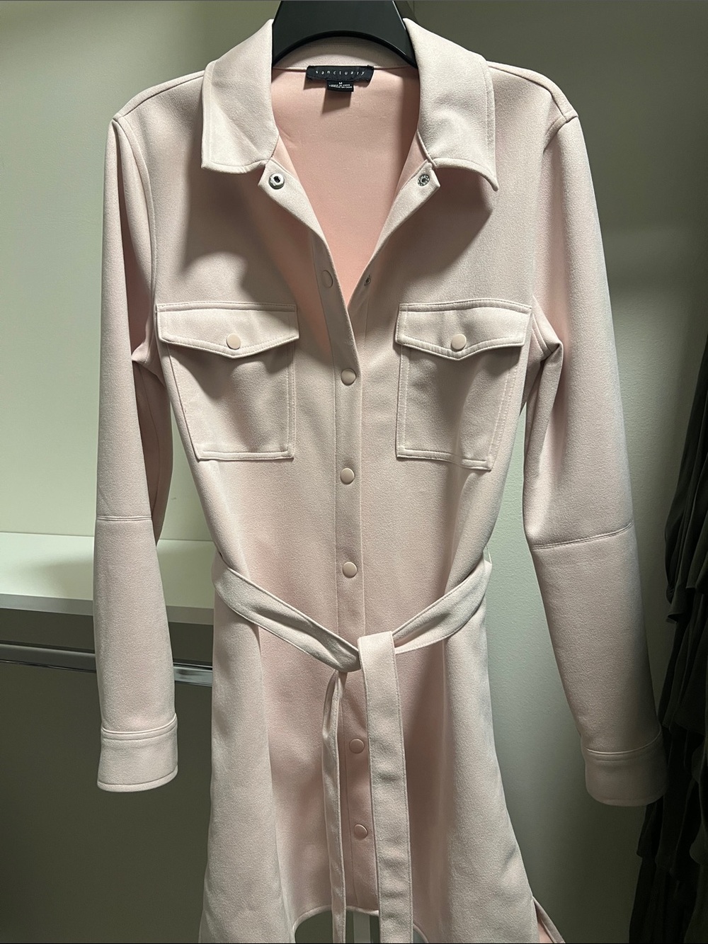 Sanctuary Soft Blush Pink Belted Shirt Trench